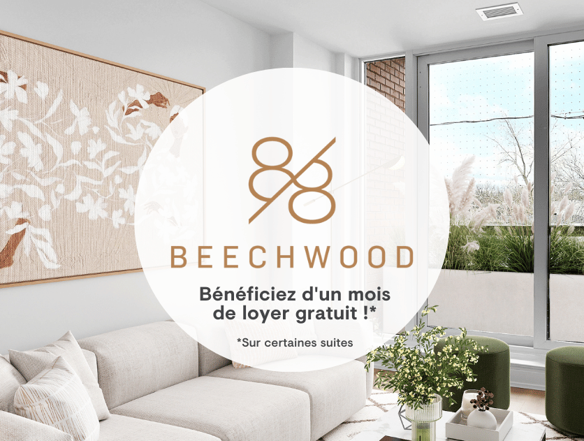 Salon ouvert et balcon dans une suite de deux chambres au 88 Beechwood.